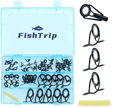 FishTrip Fishing Rod Guide Repair Kit 10 Sizes Rod Tips Guide Repair kit with Ceramic Ring Double Foot Pole Guide Replacement Kit