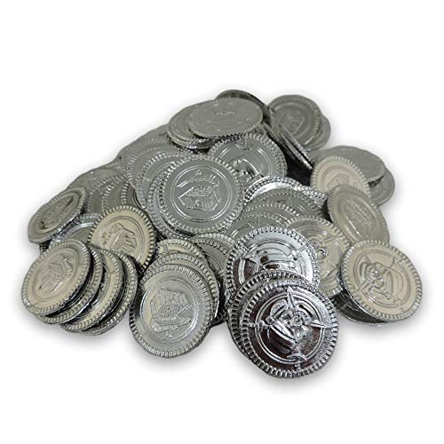 Silver Plastic Novelty Pirate Fake Coins Doubloons