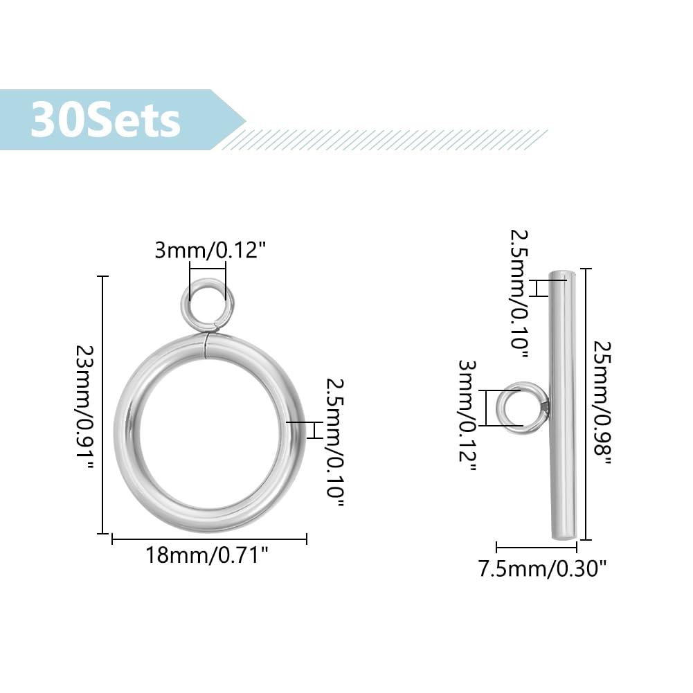 UNICRAFTALE 30 Sets Toggle Clasps for Jewelry Making 304 Stainless Steel Round Toggle Clasp Connectors Metal Bar and Ring Clasp Small Necklace Jewelry Clasps and Closures - Image 3