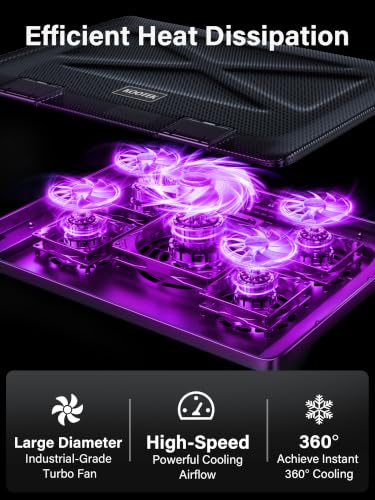 Image of Kootek Laptop Cooling Pad, Laptop Cooler with 5 Quiet Fans for 12 inch-17 inch Computer PC Notebook Gaming Laptop Fan, Height Adjustable Laptop Cooling Stand Laptop Accessories (Purple)