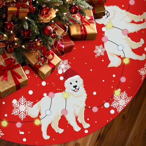 Christmas Tree Skirt Red Tree Skirts Great Pyrenees Xmas Tree Skirt Tree Mat 48 Inch Dog Winter Christmas Decorations for Home