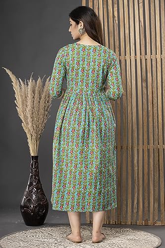 Image of Vinny's Creation Women's Cotton Maternity Kurti | Floral Printed Feeding Kurta with Hidden Zipper | Stylish Pregnancy Gown & Nursing Dress for Womens