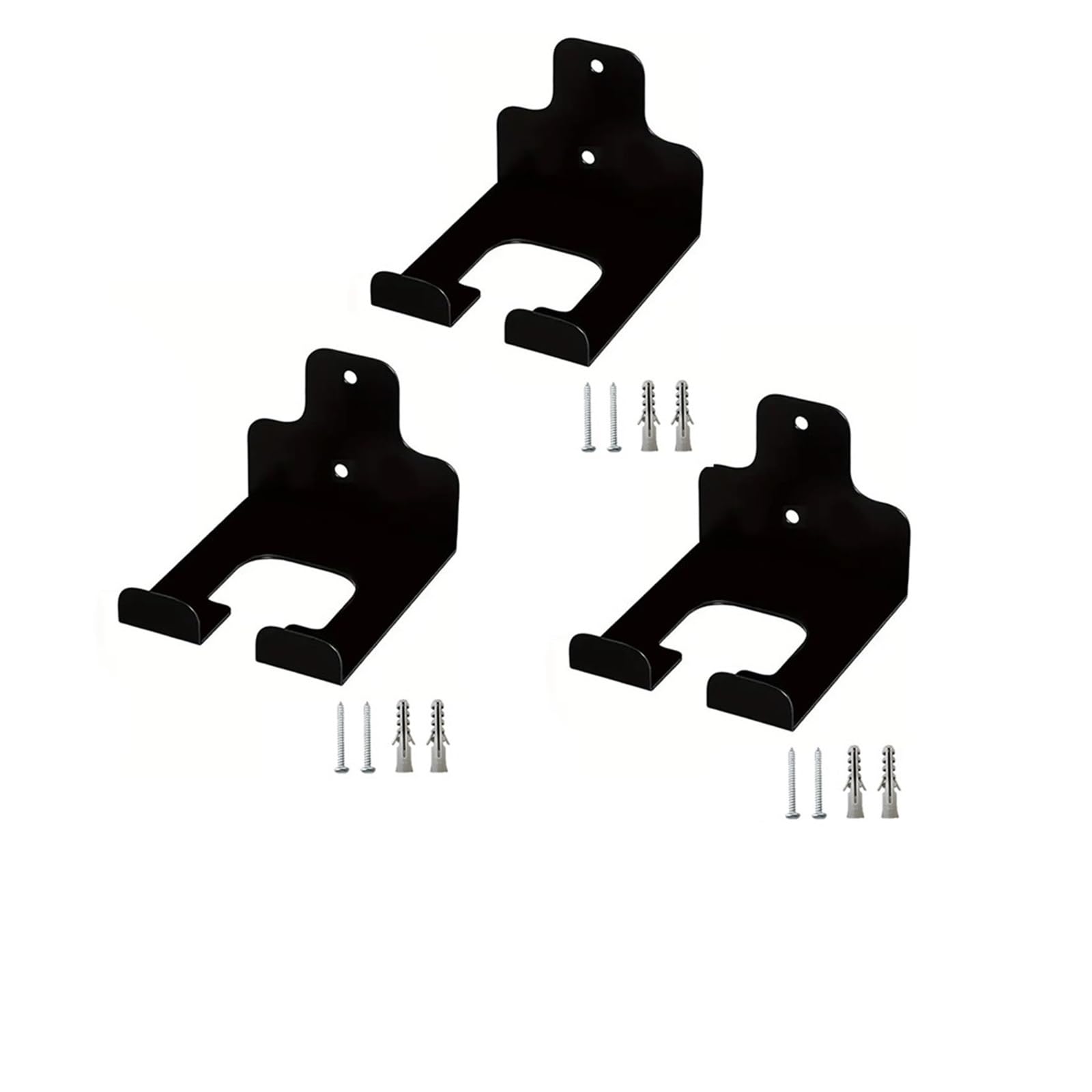 2/3 unidades de colgador acero resistente for desbrozadora, fácil montar en la pared, ajustable for herramientas garaje, con ganchos ajustables y estante almacenamiento Para Garajes(Black 3pcs)
