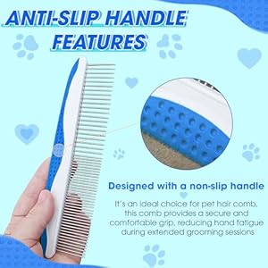 Dog Comb to Remove Tangles and Knots, Cat Comb with Stainless Steel Teeth and Non-Slip Handle, Dog combs for grooming matting for Long Haired Dog, Cat and Other pets. (Style 1)