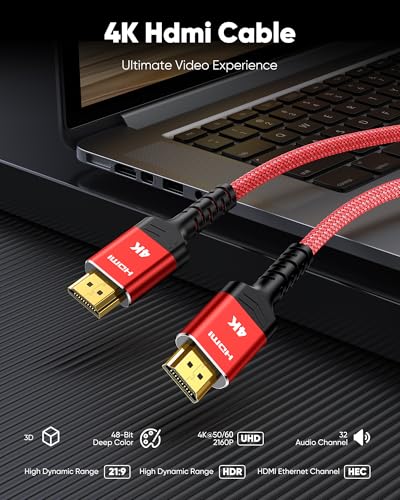 Image of Highwings 4K HDMI 2.0 Cable 6.6FT /2m - 4K@60Hz HDR Braided HDMI Cord, 18Gbps High Speed with Ethernet /ARC, 3D, HDCP 2.2, ARC, Compatible for PS-5 /4 /3 /4K HDTV /Monitor /Projector /Streaming Media