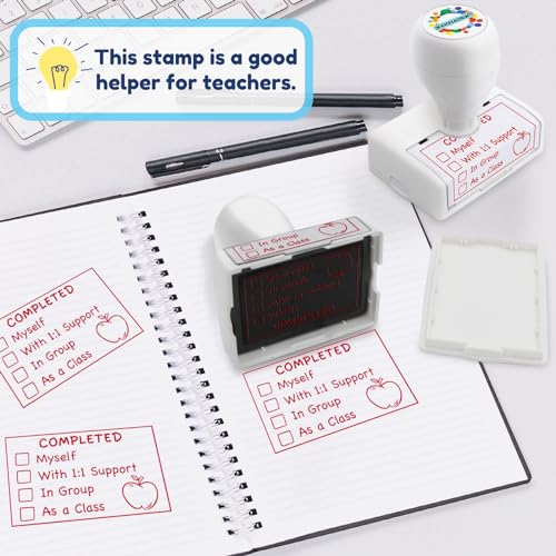 Image of Teacher Grading Stamps, Red, Rectangular, 1 inch x 1 inch, Rubber, Easy Grading, Improved Efficiency, Happy Teaching