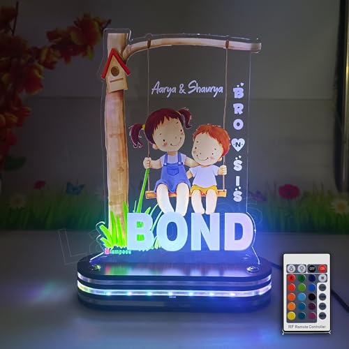 Image of lampees Acrylic Rakhi Gift for Sister-Brother Personalized Name UV Print Lamp | Customized Rakshabandhan Gifts for Sister and Brother (Multicolor Remote)