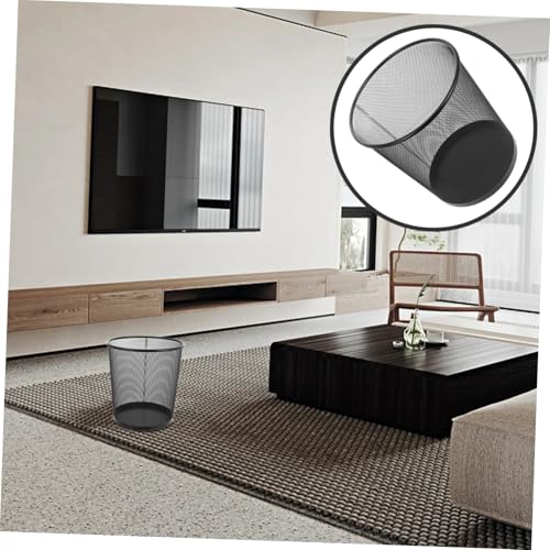 Basurero metálico redondo negro 2 piezas para oficina y cocina miniatura 6