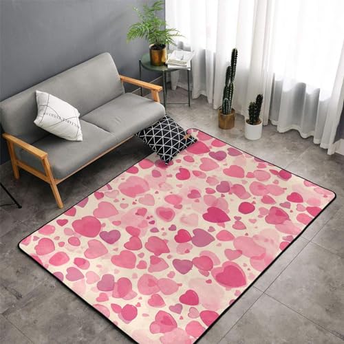 Tapis imprimé cœurs roses résistant à l'usure et doux - 3