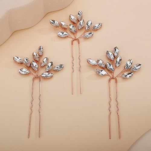 Vista 25 de Teyglen 3pcs Bridal Crystal Hair Pins Rhinestones Hair Pieces Simple Crystal Wedding Hair Accessories Handmade Hair Pins for Women Bride (Blue)