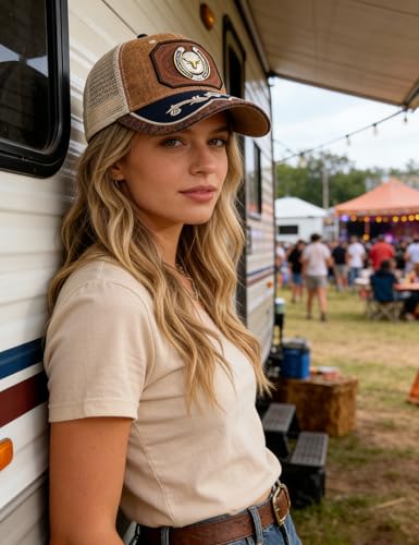 Image of TOPACC Western Trucker Hat for Men Women Cowboy Country Hat Snapback Cap | Novelty Baseball Cap Adjustable Vintage Embroidered Cowgirl hat for Rodeo Western Outfit