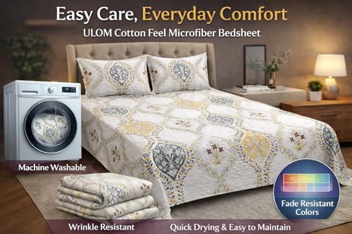 Image of Cotton Feel King Size Flat Bedsheet for Double Bed (90 x 100 Inches | 230 x 250 cm) with 2 Pillow Covers | Soft & Smooth Printed Bedsheet for Daily Use (White Boss, King Bed-90x100)