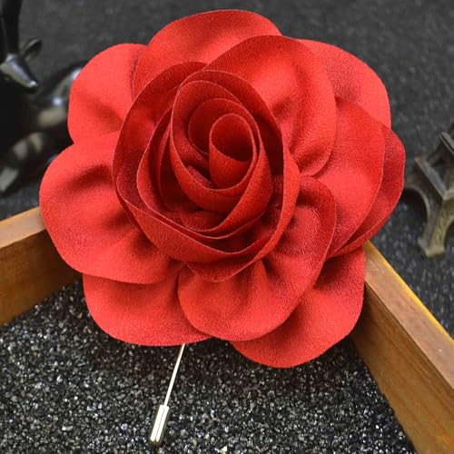 Image of Chunky Flower Brooches Pins for Women,Trendy Charming Chiffon Red Rose Corsage, Aesthetic Accessories for Wedding Ceremony