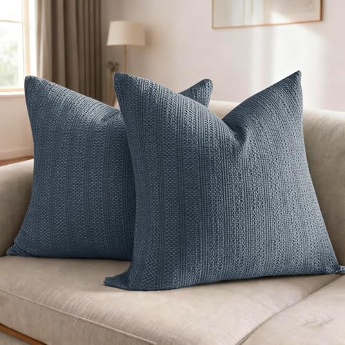 Image of 26x26 Pillow Covers Decorative Euro Shams Set of 2 Cotton Boho Throw Pillow Covers Large Square Pillowcase for Couch Bed, Blue Grey