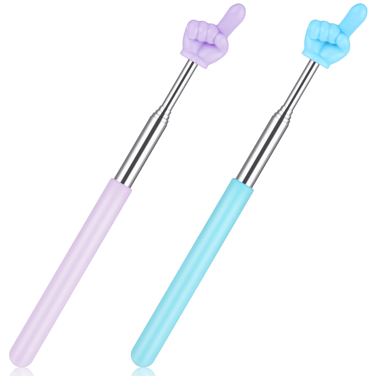 2Pcs Telescopic Finger Teachers Pointer, Pointer Stick for Classroom, Mini Extendable Hand Pointer Finger Pointer Stick, Classroom Supplies,Finger Pointers for Kids Reading, Teacher(Blue, Purple)
