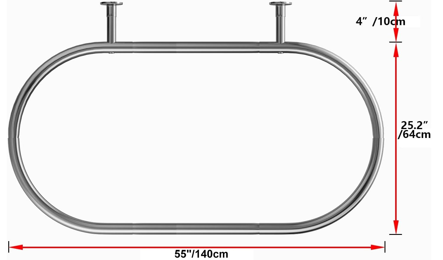 Asta per tenda da doccia ovale in lega di alluminio con forma quadrata per vasche da bagno a pavimento (argento: 139,7 cm di lunghezza, 63,5 cm di larghezza)