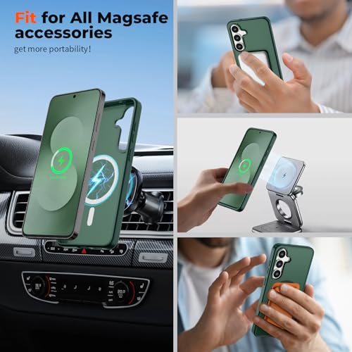 Image of SUPFINE Magnetic for Samsung Galaxy S25 FE Case with Screen Protector, (Built-in Magnets) (Military Grade Drop Protection) Slim Translucent Shockproof Phone Case,Forest Green