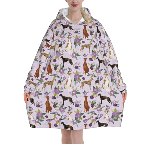 Sweat à capuche couverture en flanelle violet clair à motif Greyhound floral pour adulte