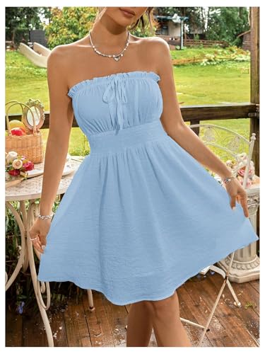 Image of Floerns Women's Vacation Strapless Tube Dress Ruffle Hem A Line Mini Dresses