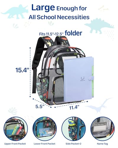 Bagseri-Clear-Backpack-for-Boys-15-Inch-Kids-Clear-Backpacks-for-School-Heavy-Duty-Clear-Bookbag-See-Through-Backpack-for-Kids-Aged-3-to-7-Black-Dinosaur Bagseri Clear Backpack for Boys 15 Inch Kids Clear Backpacks for School Heavy Duty Clear Bookbag See Through Backpack for Kids Aged 3 to 7 Black Dinosaur