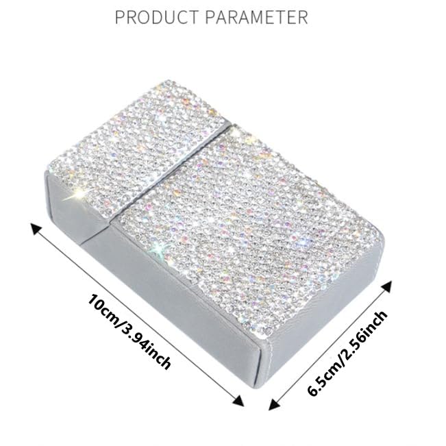 Cigarette Case with Bling Crystals, Aluminum Magnetic Switch 20 Capacity - (85mm King Size) - 1 Pc White image 3
