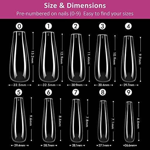 Fake Nails Acrylic Nail Tips - False Nails With Glue Ejiubas Press On Nails Coffin 500PCS Clear Full Cover False Nails 4PCS Nail Glues 1PC Nail File With Case