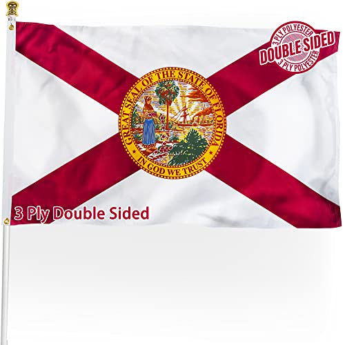 XIFAN Double Sided Florida State Flag 3x5 ft Heavy Duty 3 Ply Durable Polyester FL Flag with Vibrant Print/4 Rows Hemming/Brass Grommets for Indoor Outdoor Decor