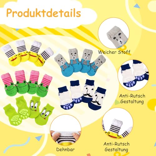 DqiUnaX Hundesocken Anti Rutsch, 5 Paar Pfotenschutz Mit Niedlichen Designs, Anti-Rutsch Socken Für Kleine Hunde, Indoor Schutz Bei Kälte Und Glatten Böden, Größe M 7,5 * 3 cm