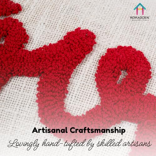 Image of HOMADORN 100% Cotton Text Pattern Handtufted /Embroided Decorative Cushion Cover (12X20 Inches) (1, Love RED)