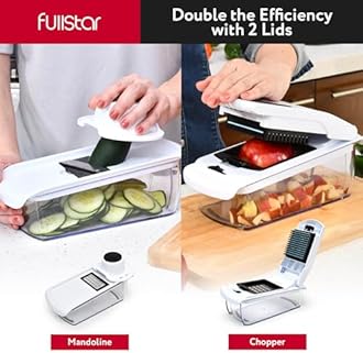 Fullstar Mandoline Slicer for Kitchen - Vegetable Chopper, Onion Potato Food Veggie Fruit Slicer and Cutter with Container, Kitchen Gadgets & Gifts, Home Essentials (All-in-1, White/Black)
