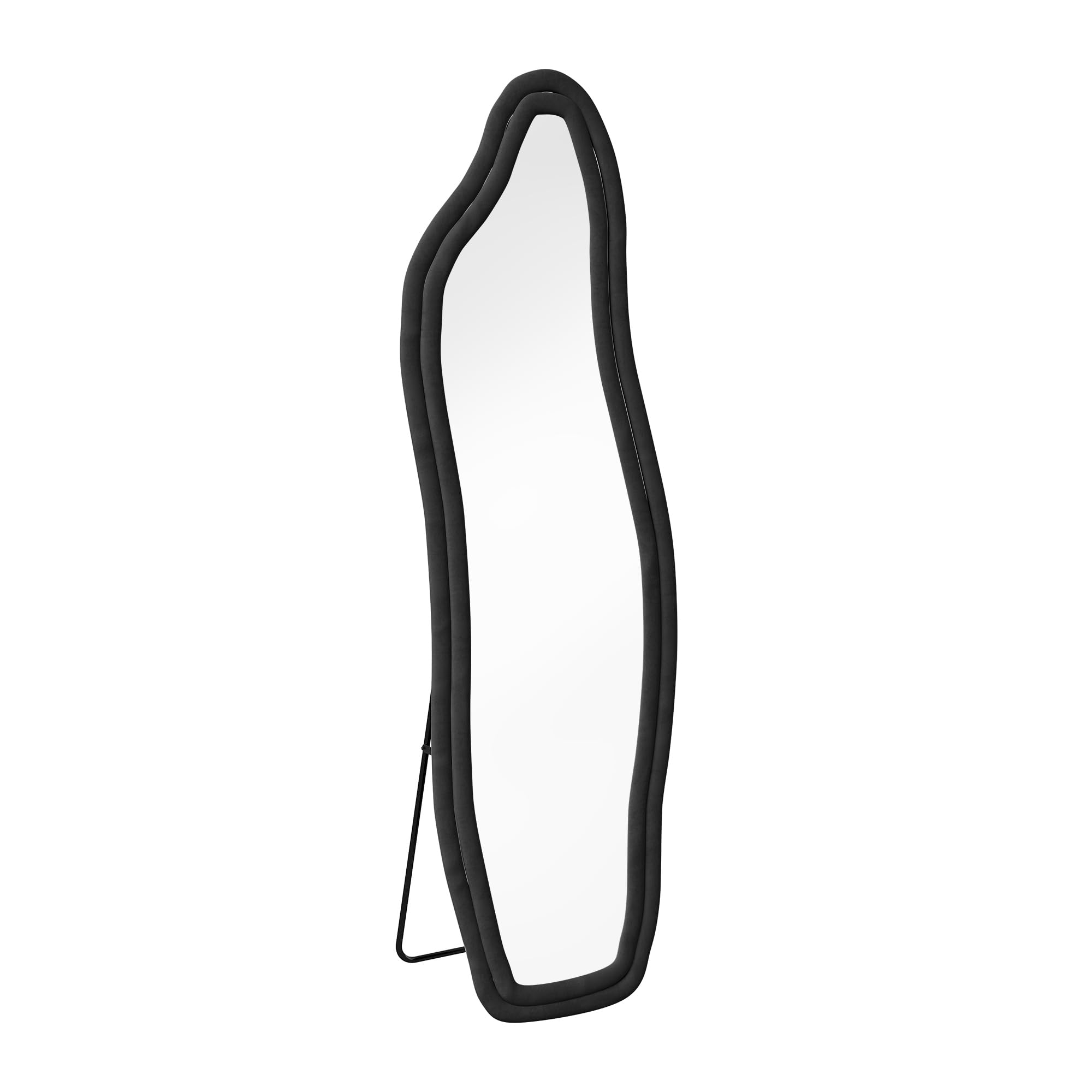 Grand Miroir Noir 160x50 cm, Miroir sur Pied au Mural ou à Suspendre, Miroirs Organique avec Support en U, Miroirs ondulés Moderne pour Dressing, Salon, Chambre, Couloir