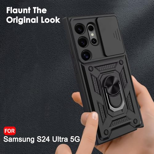 Image of TheGiftKart Tough Armor Bumper Back Cover Case for Samsung Galaxy S24 Ultra 5G | Sliding Camera Cover, KickStand & Ring Holder | 360 Degree Protection Back Case for Samsung S24 Ultra (PC & TPU, Black)