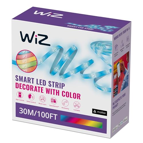 Image of WiZ Smart RGB LED Strip Light, 30 m Cut to Fit, 16 Million Colors, Dynamic Scenes, Wi-Fi, Voice/App Control, Works with Google Home, Alexa and HomeKit, LED Lights for Bedroom, Kitchen, Living Room