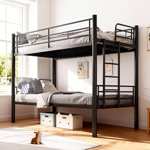houcheyai Etagenbett 90x200, Metall Stockbett Bunk Bed, mit Leiter und Rausfallschutz, Etagenbett Erwachsene, Jugendbett 90x200 mit Lattenrost, Umbau...