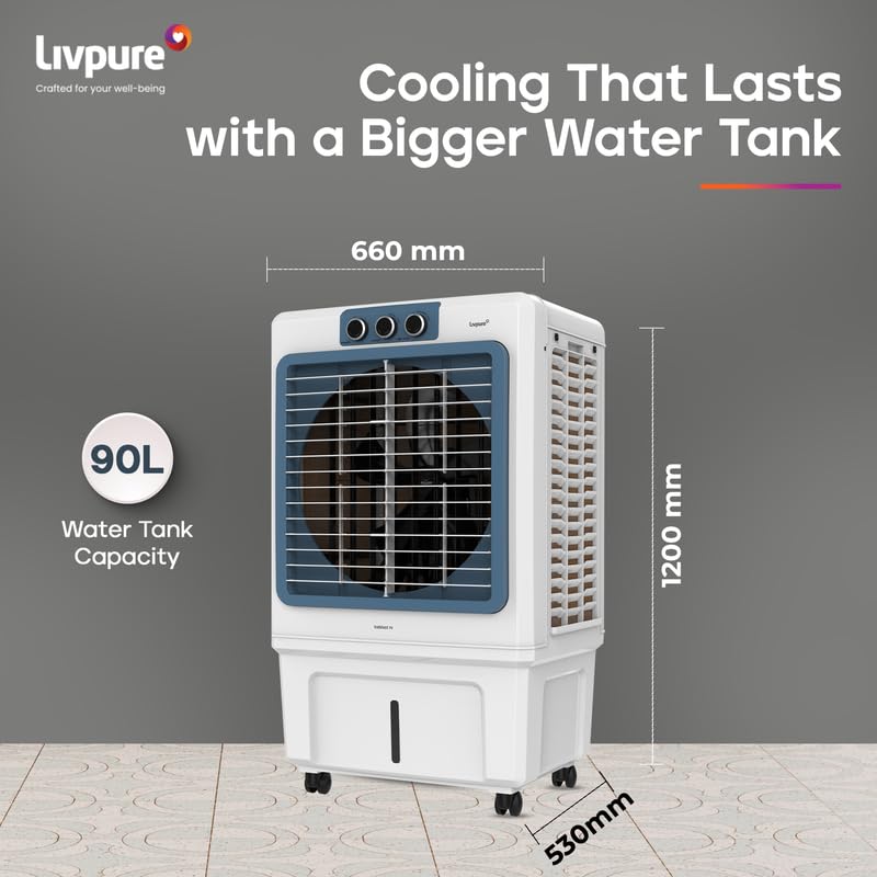 Image of Livpure Iceblast Desert Air Cooler- 90L | 18 inch Fan Blade | High Air Delivery | Ice Chamber | Anti-Bacterial Honeycomb Pad | 190 Watts Motor with Inverter Compatibility | 2 Years Warranty by Livpure