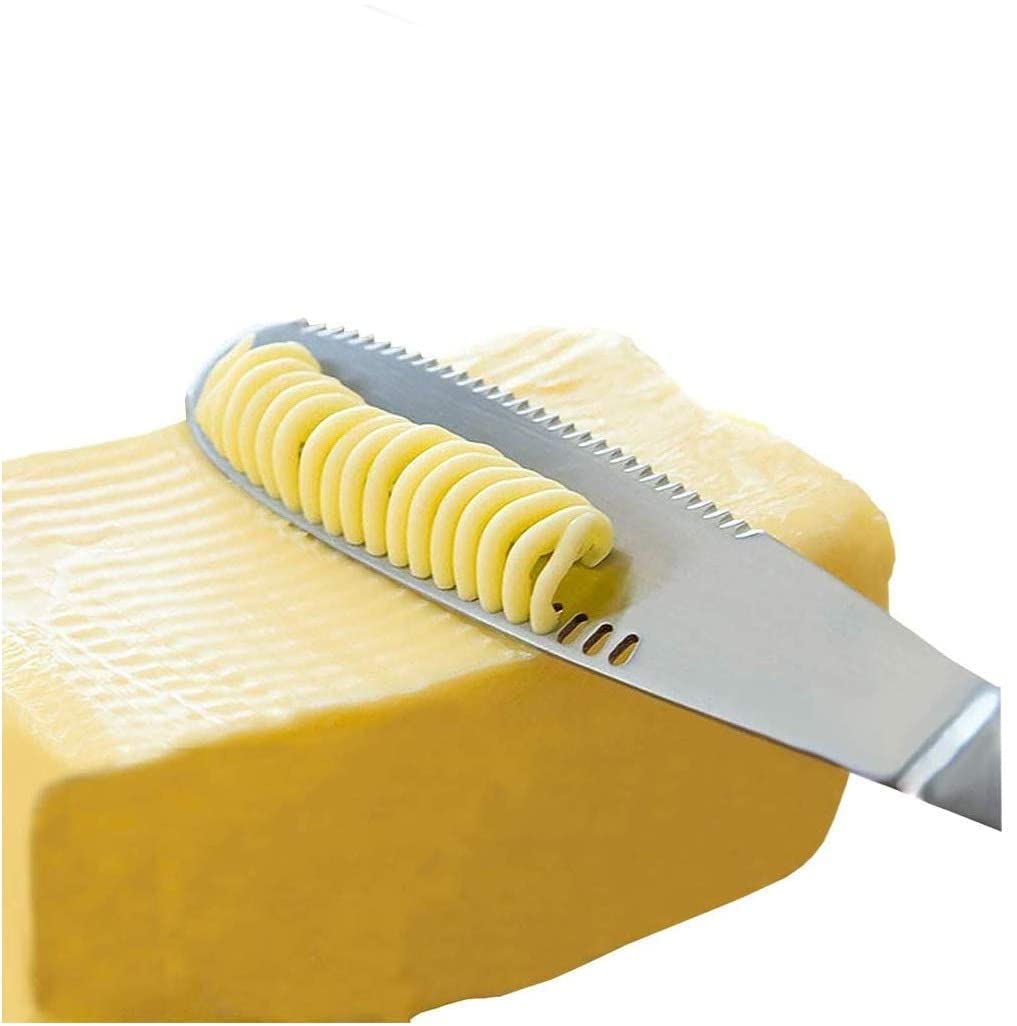 Cuchillos de Mantequilla,2 PCS Cuchillo Esparcidor de Mantequilla Profesional Aplicador de Mantequilla con Borde Dentado Acero Inoxidable para Pan Queso Mantequilla