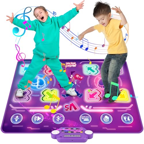 Euakee Alfombra de baile para niños de 3 a 12 años, alfombra de baile infantil con 8 botones y Bluetooth, alfombrilla musical con 5 modos de juego y 3 niveles de desafío, alfombrilla musical con luces