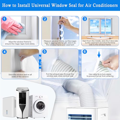 Klimaanlage Fensterabdichtung mit Doppel-Reißverschluss - 400CM(157) Abluftschlauch Klimagerät Fenster Wasserdichter Hot Air Stop für Mobile Klimageräte, Wäschetrockner, Ablufttrockne (400cm(157))