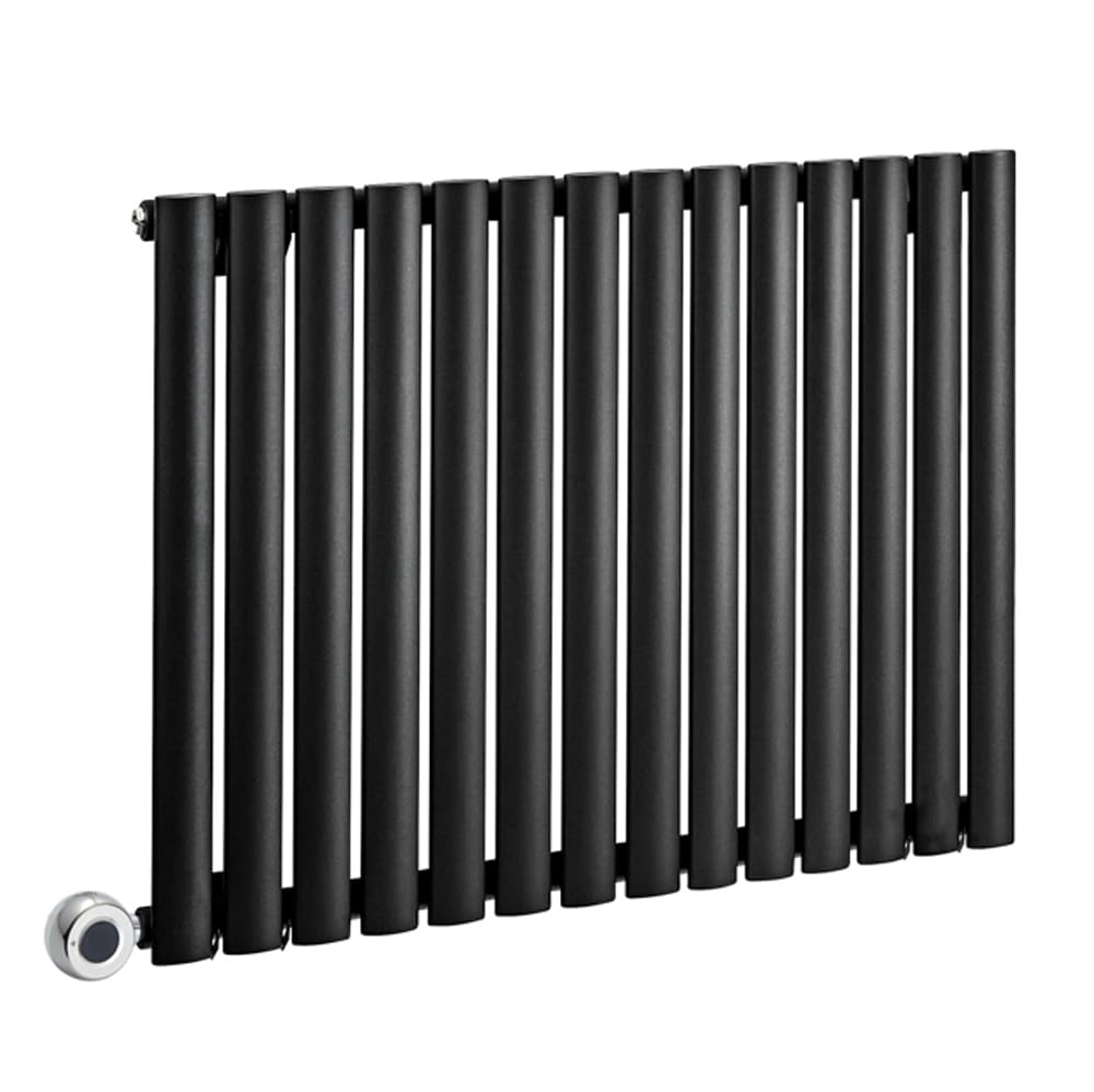 Milano Black Electric Single Panel Horizontal Designer Radiator - 635Mm X 826Mm With Hardwired Chrome Wi-Fi Heating Element - X Ecoso Aruba