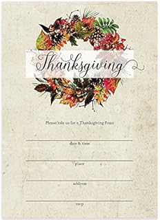 DB Party Studio Thanksgiving Meal Invites & Envelopes ( Pack of 25 ) Rustic Country Pine Cone Wreath Design Large 5 x 7