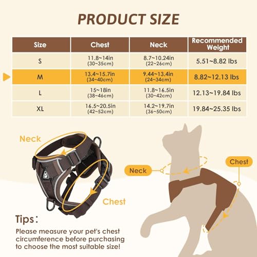 GlasFlength Katzengeschirr mit Leine Ausbruchsicher, Katzenleine mit Geschirr für Katzen Verstellbar Katzen Geschirr Set Cat Harness Softgeschirr für Katze mit Reflektierenden Streifen (Kaffee-M)
