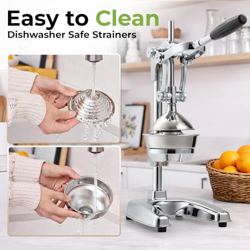 Image of Zulay Kitchen Professional Citrus Juicer - Chrome Finish Manual Citrus Press and Orange Squeezer - Metal Lemon Squeezer - Extra Tall Heavy Duty Manual Orange Juicer and Lime Squeezer Press Stand