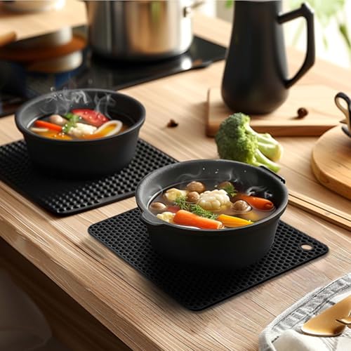 Image of Silicone Trivet Mats,Heat Resistant Pot Holders, Multipurpose Non-Slip Hot Pads for Kitchen Potholders, Hot Dishers, Jar Opener, Spoon Holder, Food Grade Silicone(Black Size Square 7.1''x7.1'')