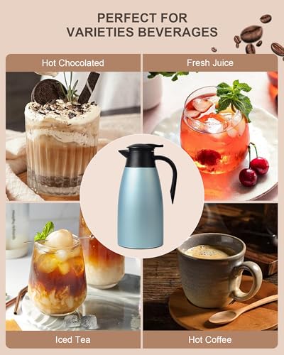 Image of 70 OZ Updated Thermal Coffee Carafe for keeping hot, 2 PCS Carafes for hot liquid, Insulated Coffee Carafe Stainless Steel Vacuum Thermal Pot for Coffee, Hot Water,Keep Hot 12 Hours (Blue+Blue)
