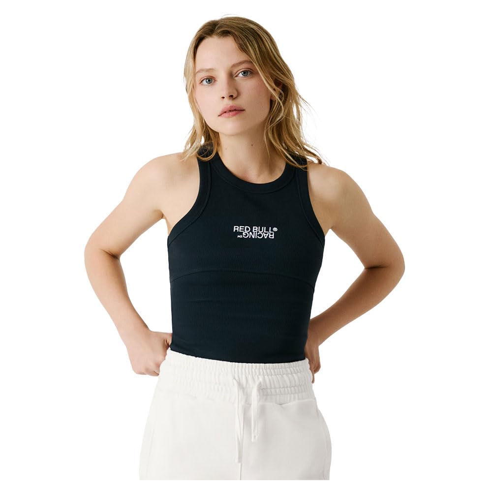 Pepe Jeans Women's Blue(Dulwich Blue) Logo Rib Tank T-Shirt, S