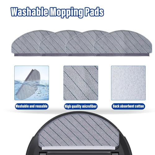 Image of Replacement Mop Cloths Compatible with Ecovacs Deebot N20 Pro, N30 White and N30 Plus - Replacement Parts for Robotic Vacuum Cleaner | Set of 4 Washable, Reusable Microfiber Mops for Cleaning