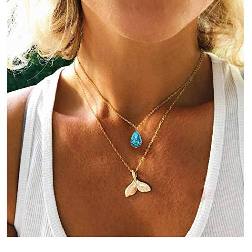 Preisvergleich Produktbild Jovono Boho mehrschichtige Halsketten mit Fischschwanz Anhänger Türkis Halskette Kette Schmuck für Frauen und Mädchen (Gold)