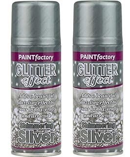 Silver Glitter Effect Colour Spray Paint Decorative Creative Crafts 200ml x2