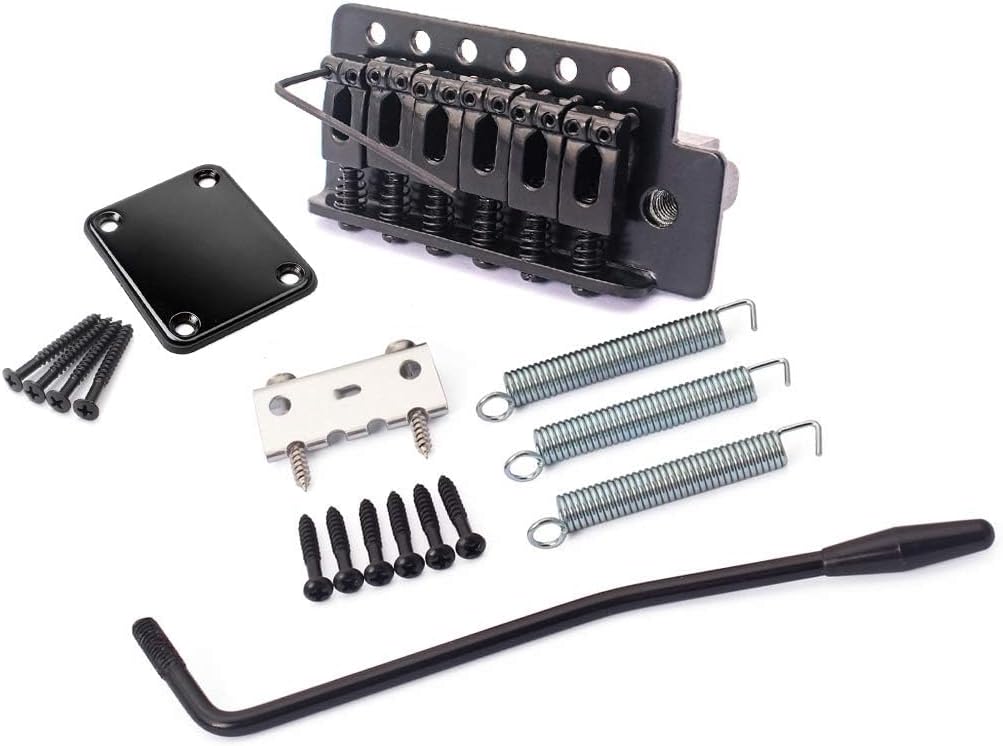Vintage ST Guitar Tremolo Bridge 6-Screw Assembly, 52.5mm (2-1/16 inch) with 36mm Steel Block for Fender Squier/Mexico Strat Stratocaster Electric Guitar Replacement, Black