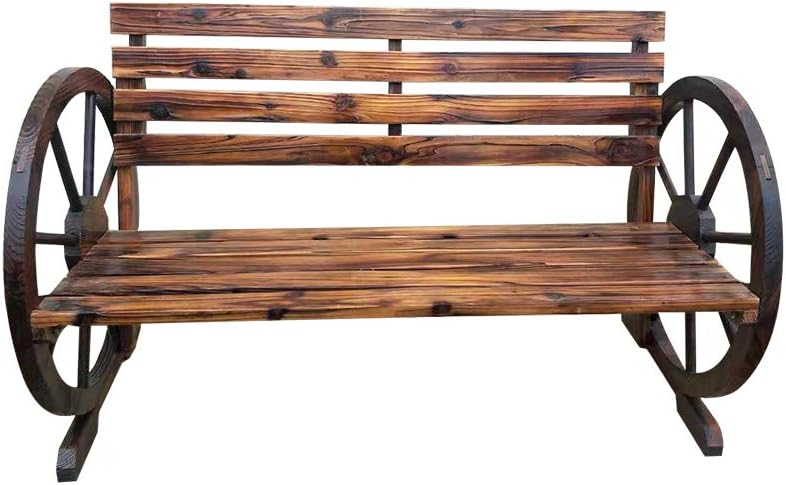 Panana Solid Wood Cart Wagon Wheel 2 Seater Garden Bench Patio Brunt Armrest Chair Outdoor Park Furniture
